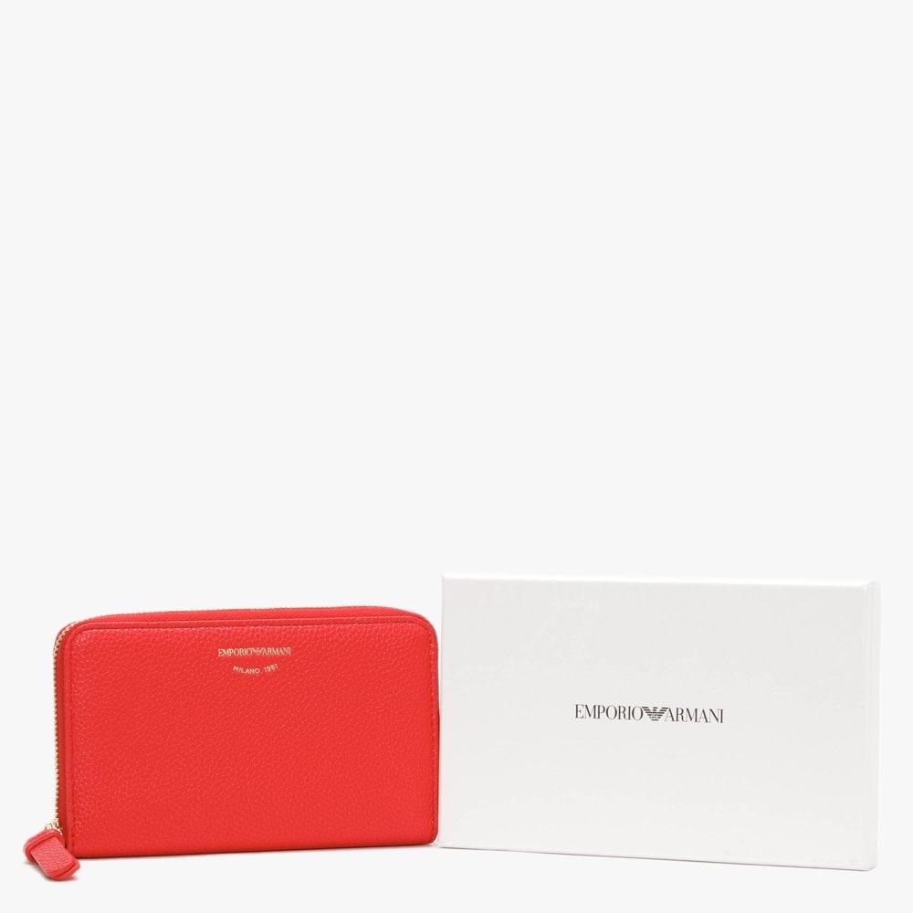 Red Pebbled Zip Around Wallet