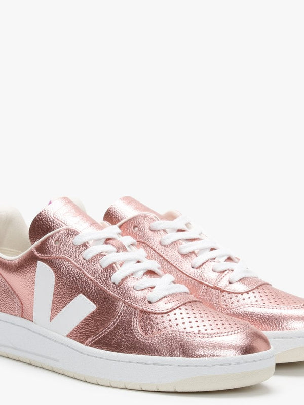 V-10 Leather Nacre White Fushia Trainers