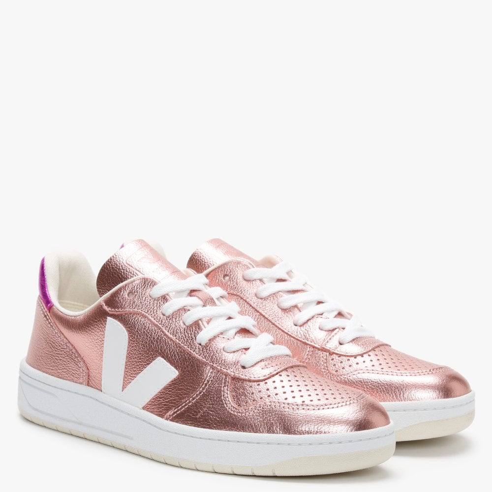 V-10 Leather Nacre White Fushia Trainers