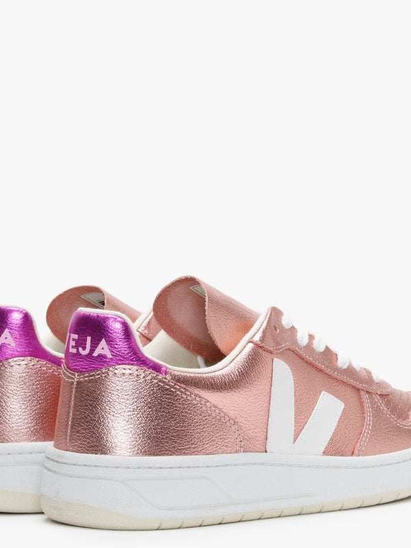 V-10 Leather Nacre White Fushia Trainers