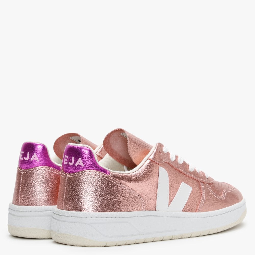 V-10 Leather Nacre White Fushia Trainers
