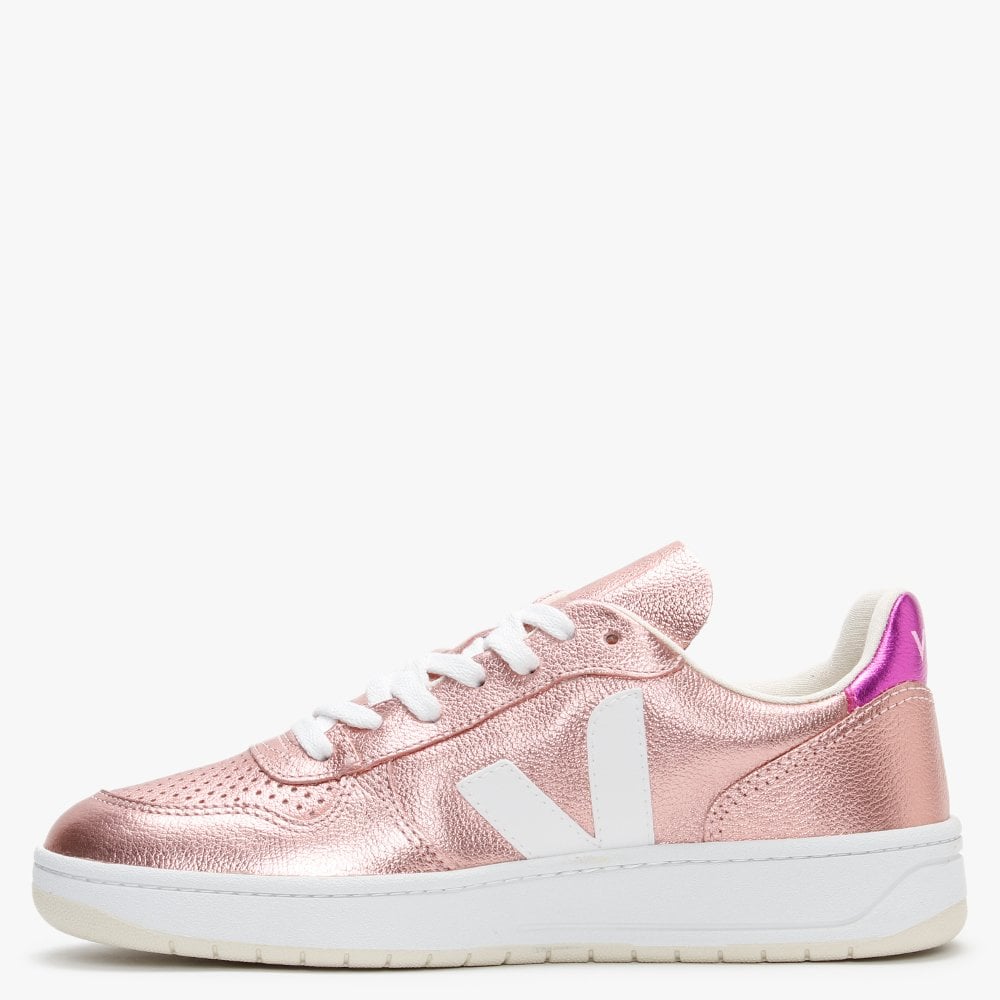 V-10 Leather Nacre White Fushia Trainers