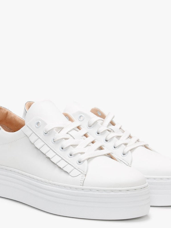 Mewfrill White Leather Silver Tab Flatform Trainers