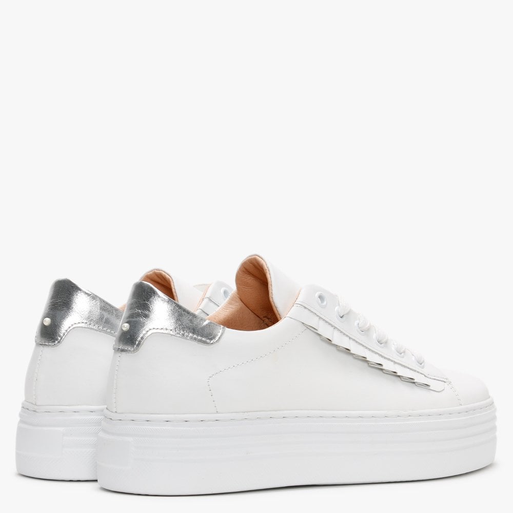 Mewfrill White Leather Silver Tab Flatform Trainers