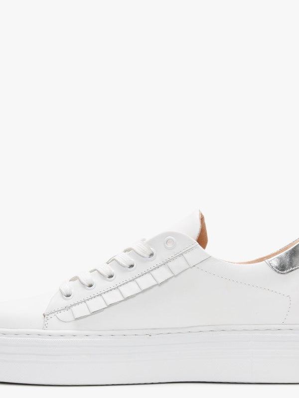 Mewfrill White Leather Silver Tab Flatform Trainers