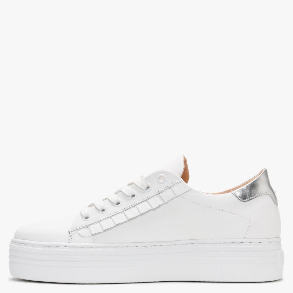 Mewfrill White Leather Silver Tab Flatform Trainers
