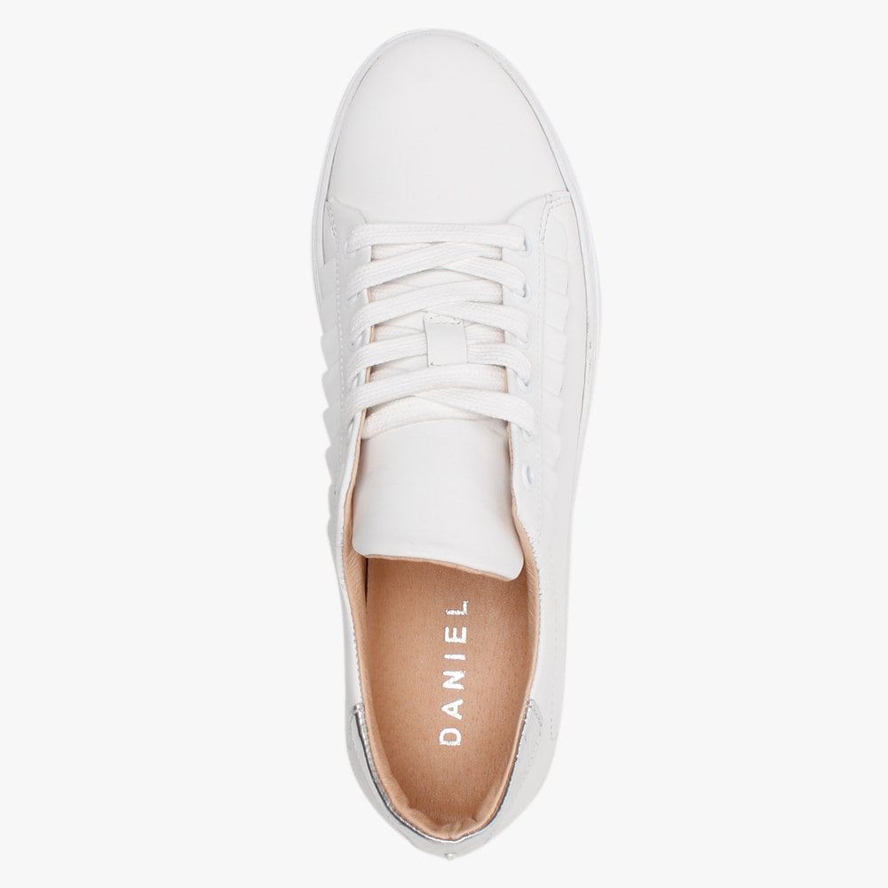 Mewfrill White Leather Silver Tab Flatform Trainers