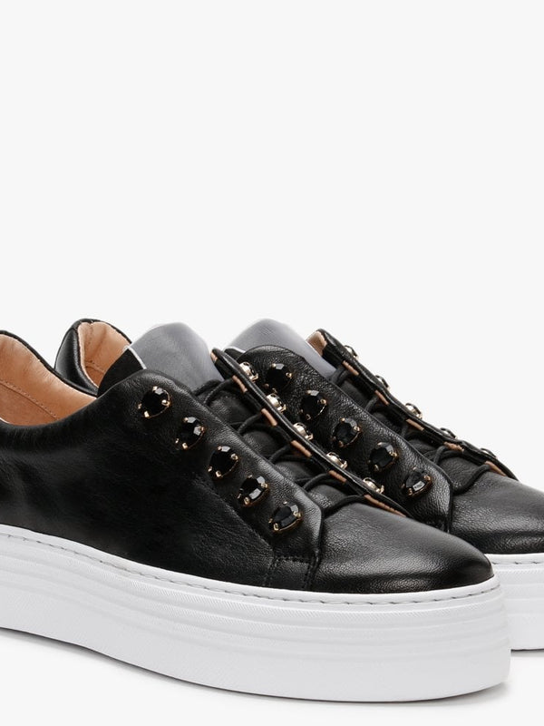 Mewjewell Black Leather Flatform Trainers