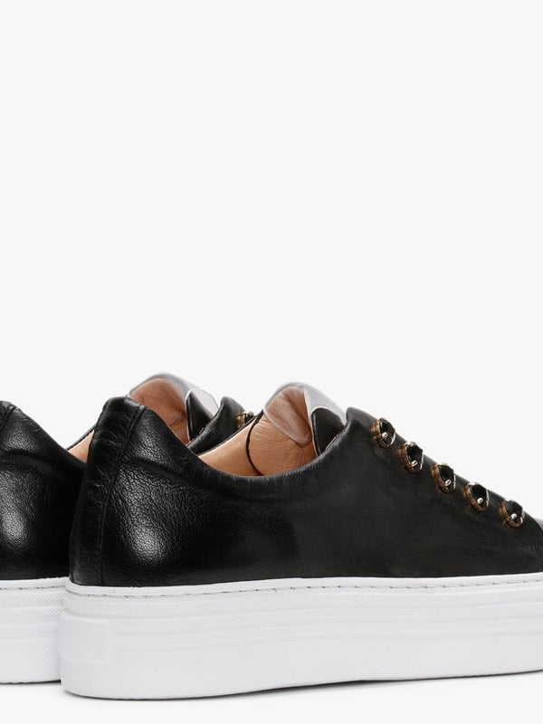 Mewjewell Black Leather Flatform Trainers