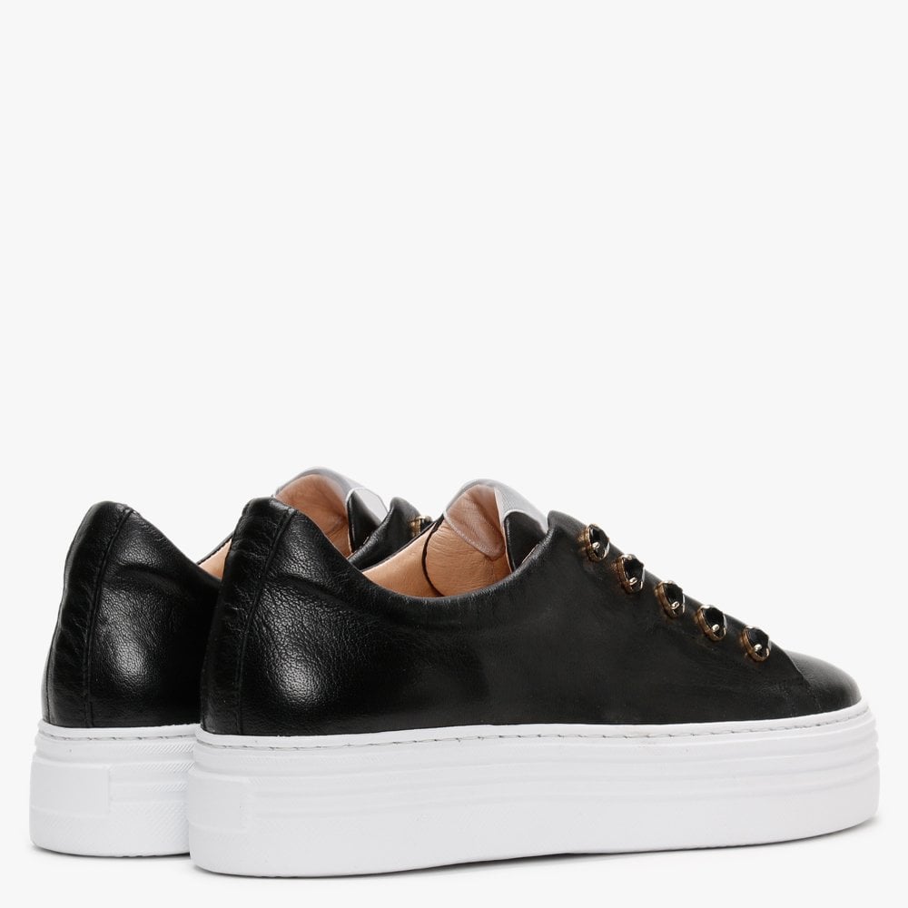 Mewjewell Black Leather Flatform Trainers