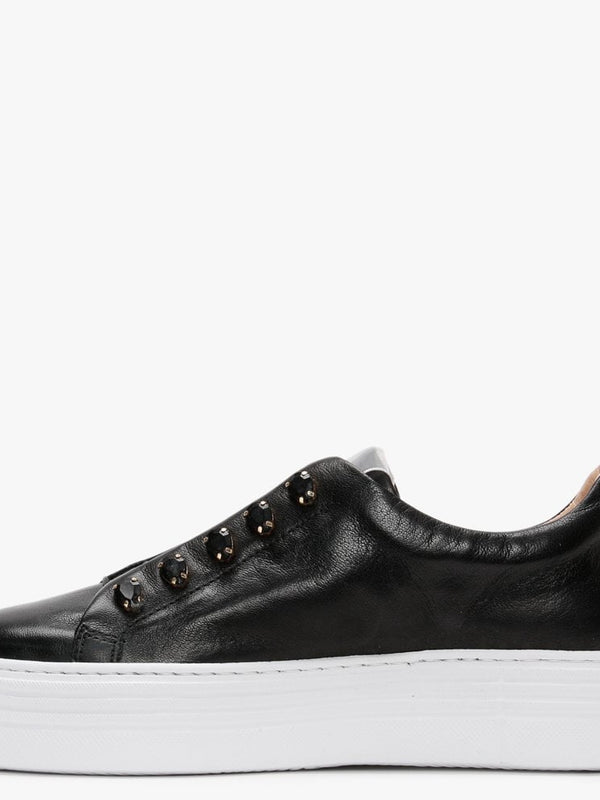 Mewjewell Black Leather Flatform Trainers