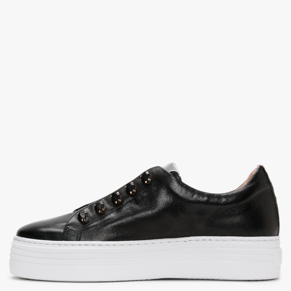 Mewjewell Black Leather Flatform Trainers