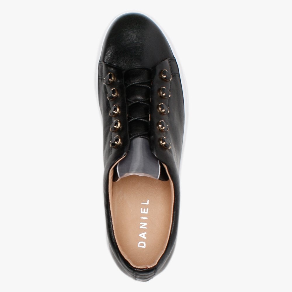 Mewjewell Black Leather Flatform Trainers