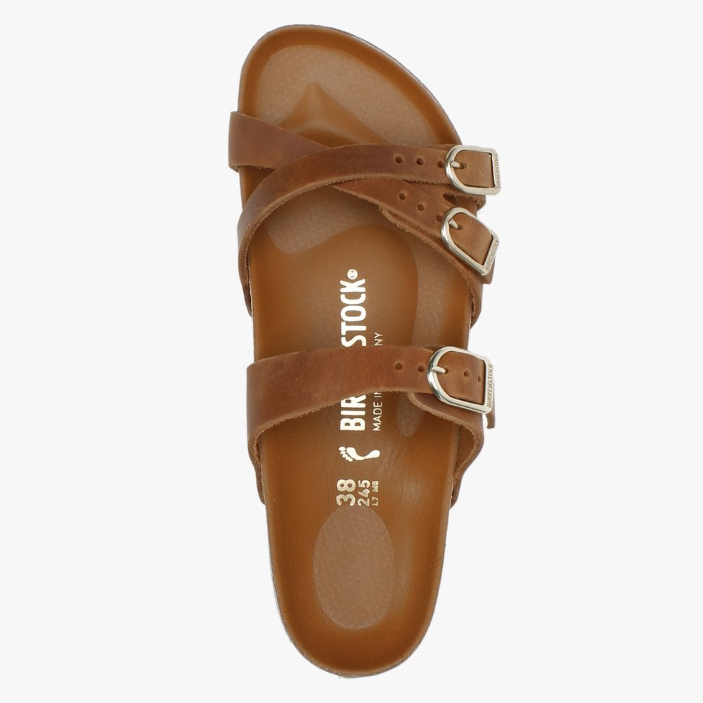 Franca Cognac Waxy Leather Cross Strap Mules