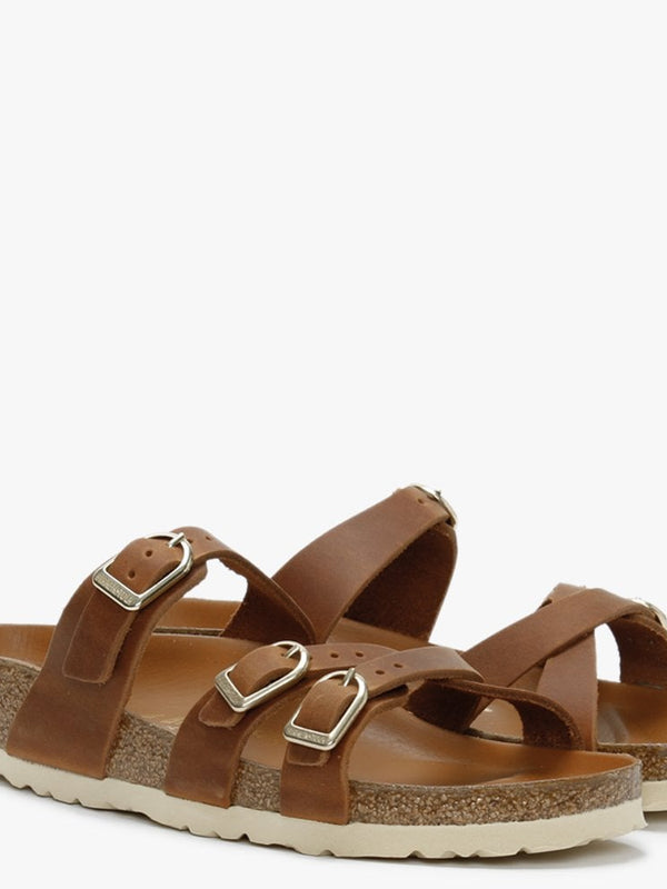 Franca Cognac Waxy Leather Cross Strap Mules