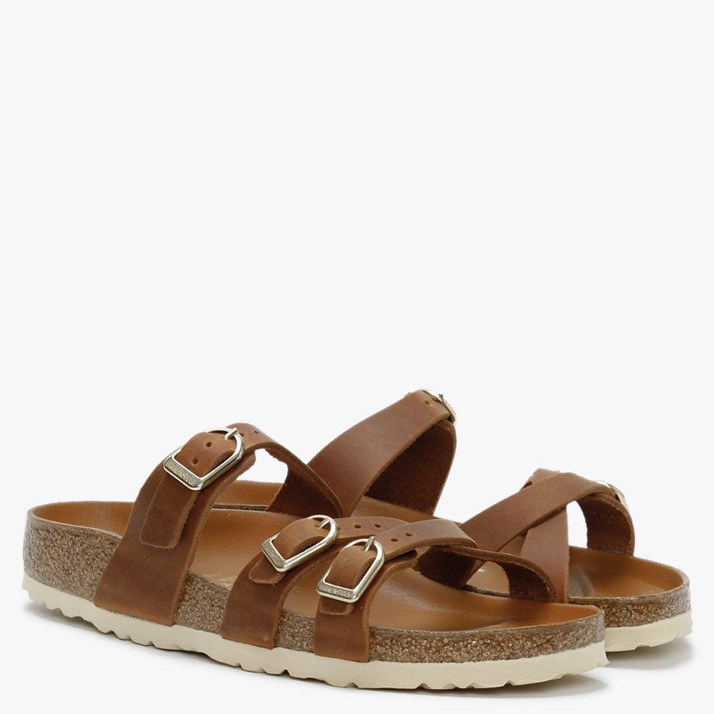 Franca Cognac Waxy Leather Cross Strap Mules