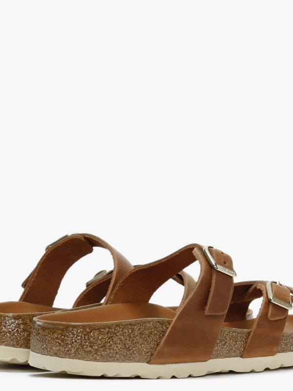 Franca Cognac Waxy Leather Cross Strap Mules