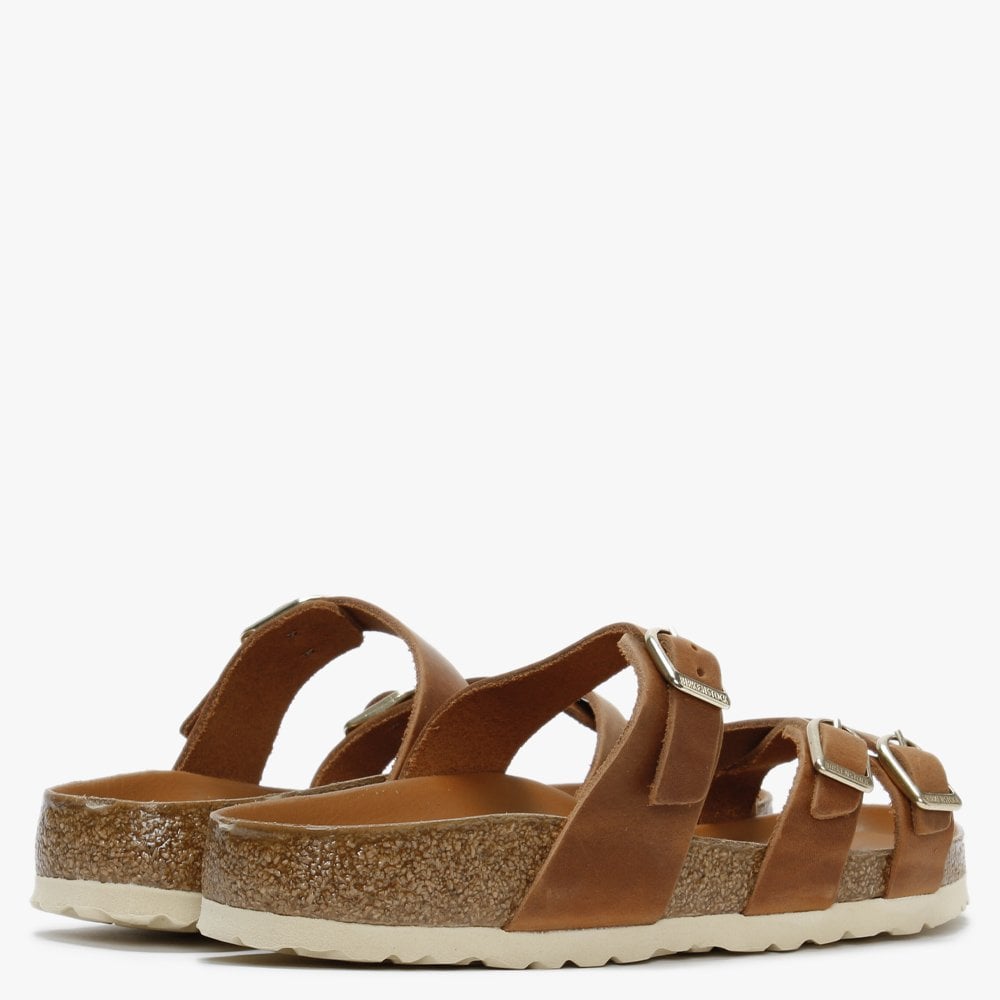 Franca Cognac Waxy Leather Cross Strap Mules