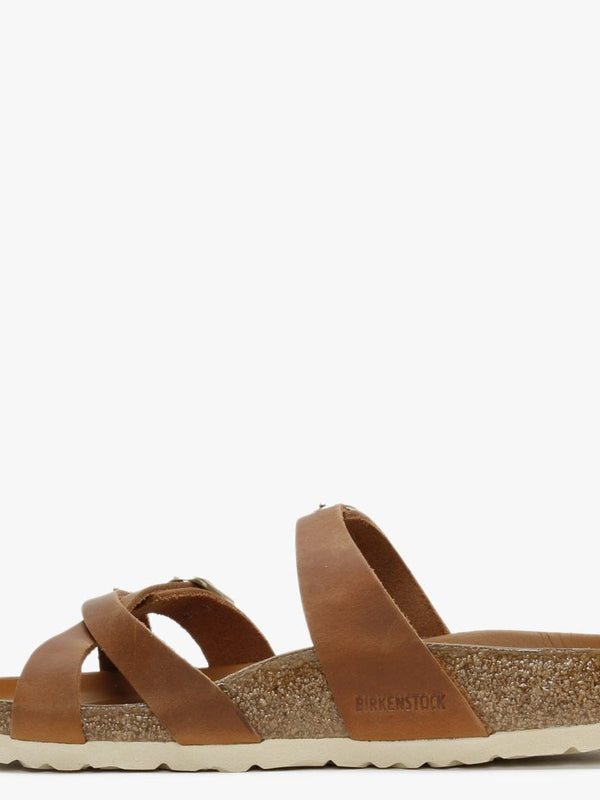Franca Cognac Waxy Leather Cross Strap Mules