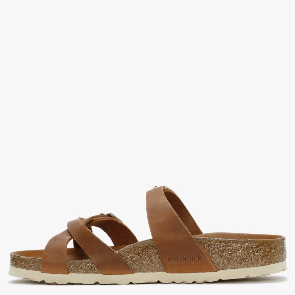 Franca Cognac Waxy Leather Cross Strap Mules