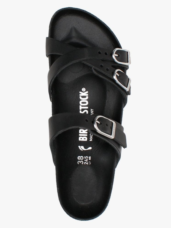 Franca Black Waxy Leather Cross Strap Mules