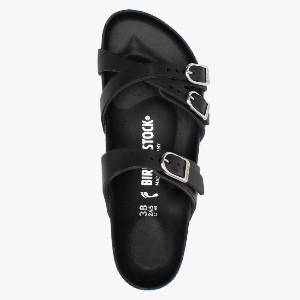 Franca Black Waxy Leather Cross Strap Mules