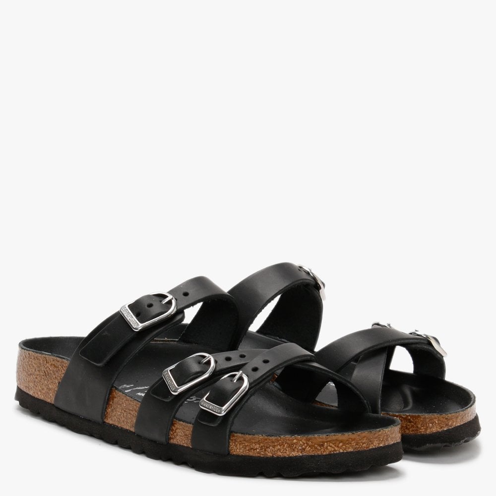 Franca Black Waxy Leather Cross Strap Mules