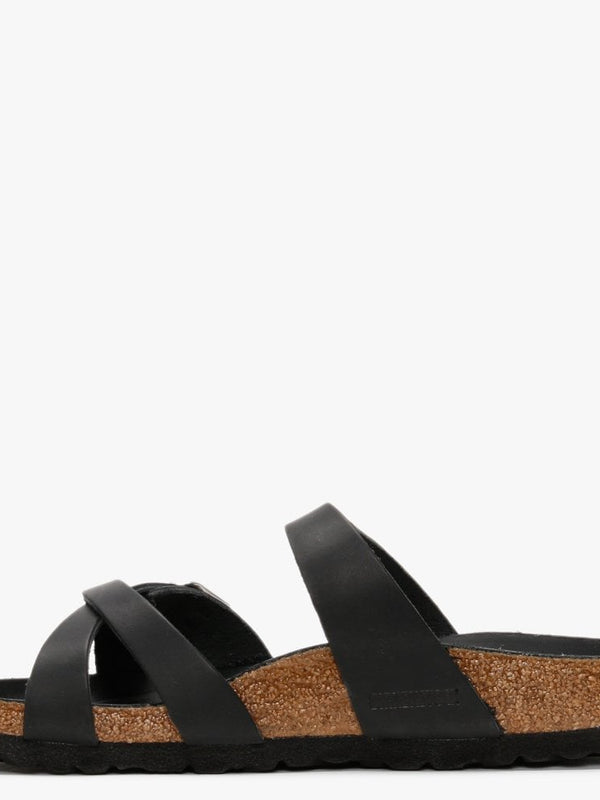 Franca Black Waxy Leather Cross Strap Mules