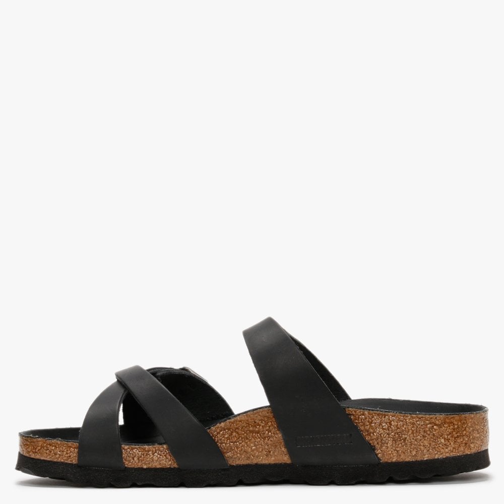 Franca Black Waxy Leather Cross Strap Mules