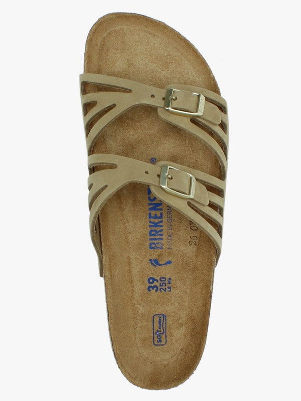 Granada Faded Khaki Nubuck Leather Perforated Mules