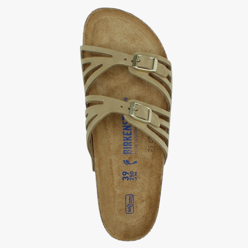 Granada Faded Khaki Nubuck Leather Perforated Mules