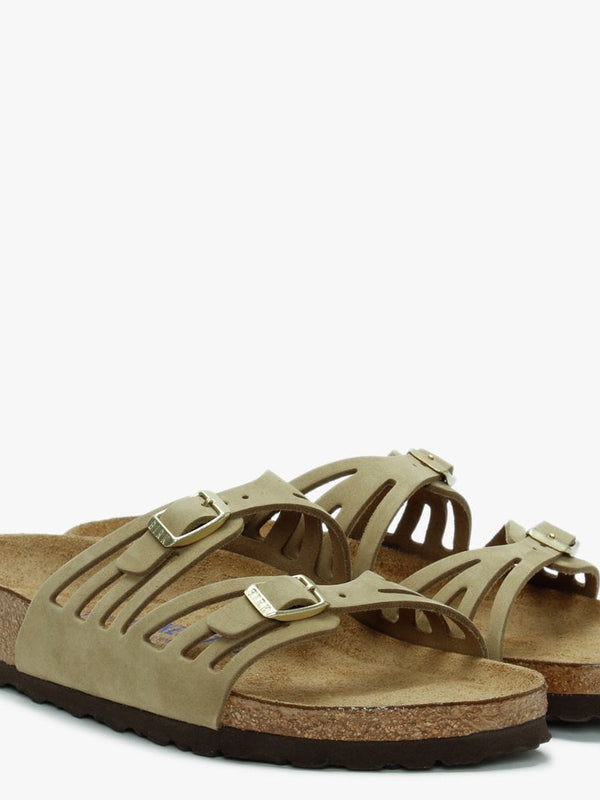 Granada Faded Khaki Nubuck Leather Perforated Mules