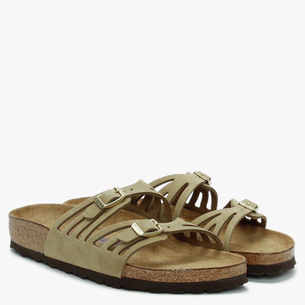 Granada Faded Khaki Nubuck Leather Perforated Mules