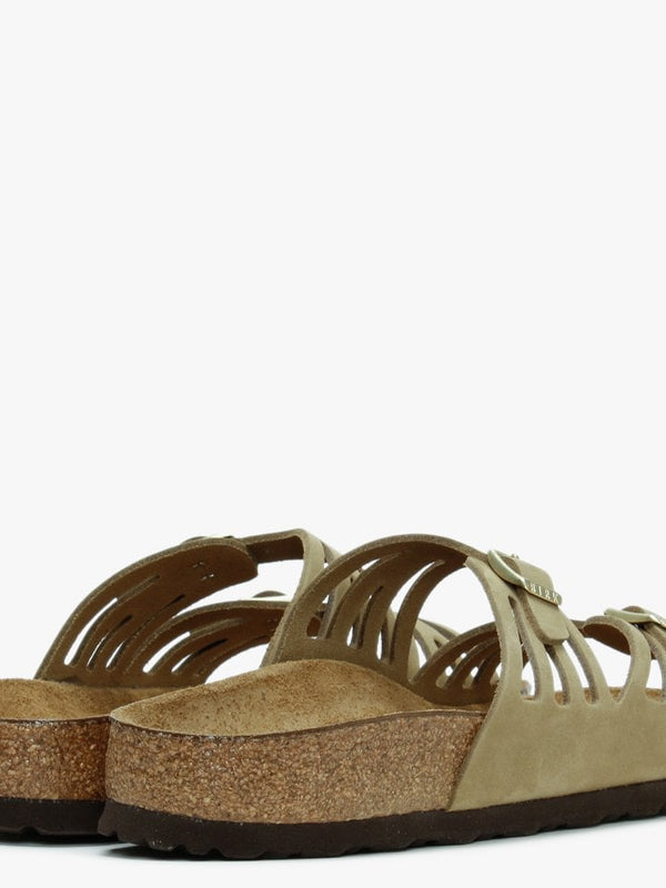 Granada Faded Khaki Nubuck Leather Perforated Mules