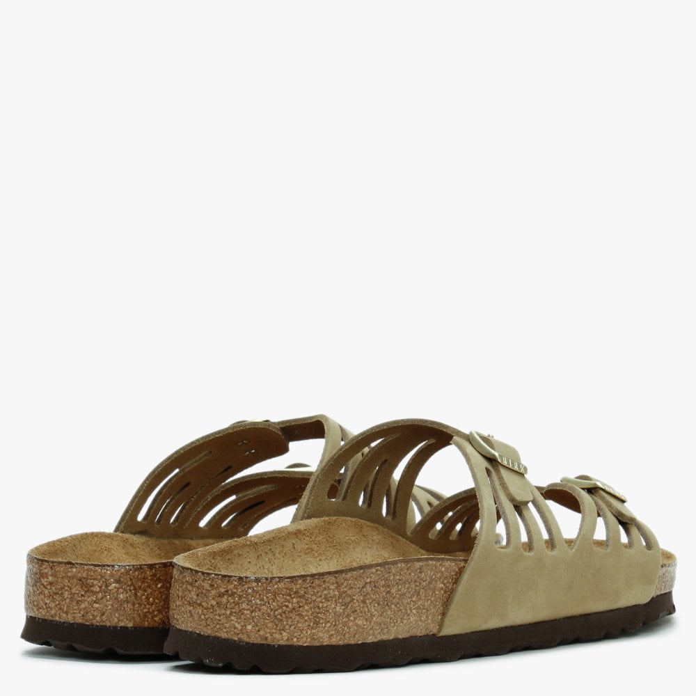 Granada Faded Khaki Nubuck Leather Perforated Mules