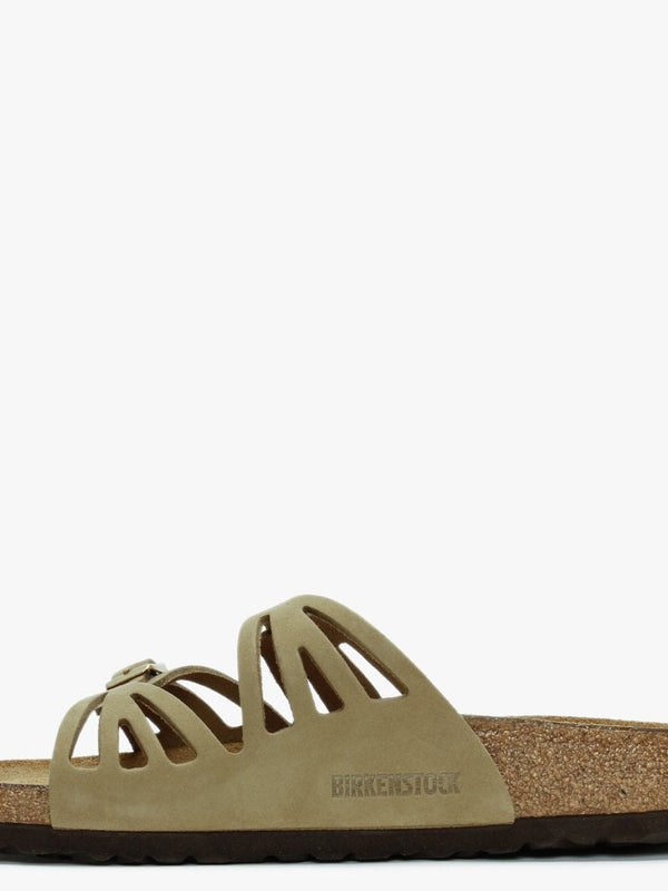 Granada Faded Khaki Nubuck Leather Perforated Mules