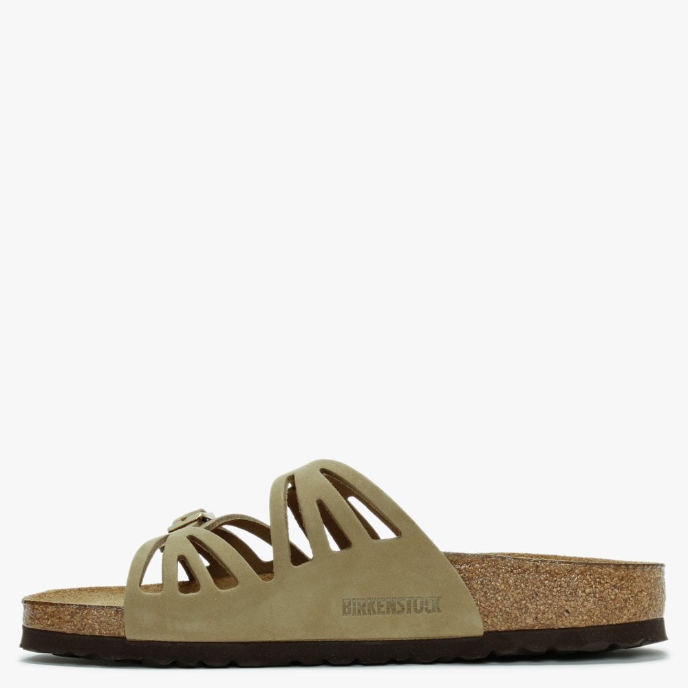 Granada Faded Khaki Nubuck Leather Perforated Mules