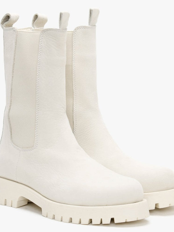 Izette White Tumbled Leather Tall Chelsea Boots