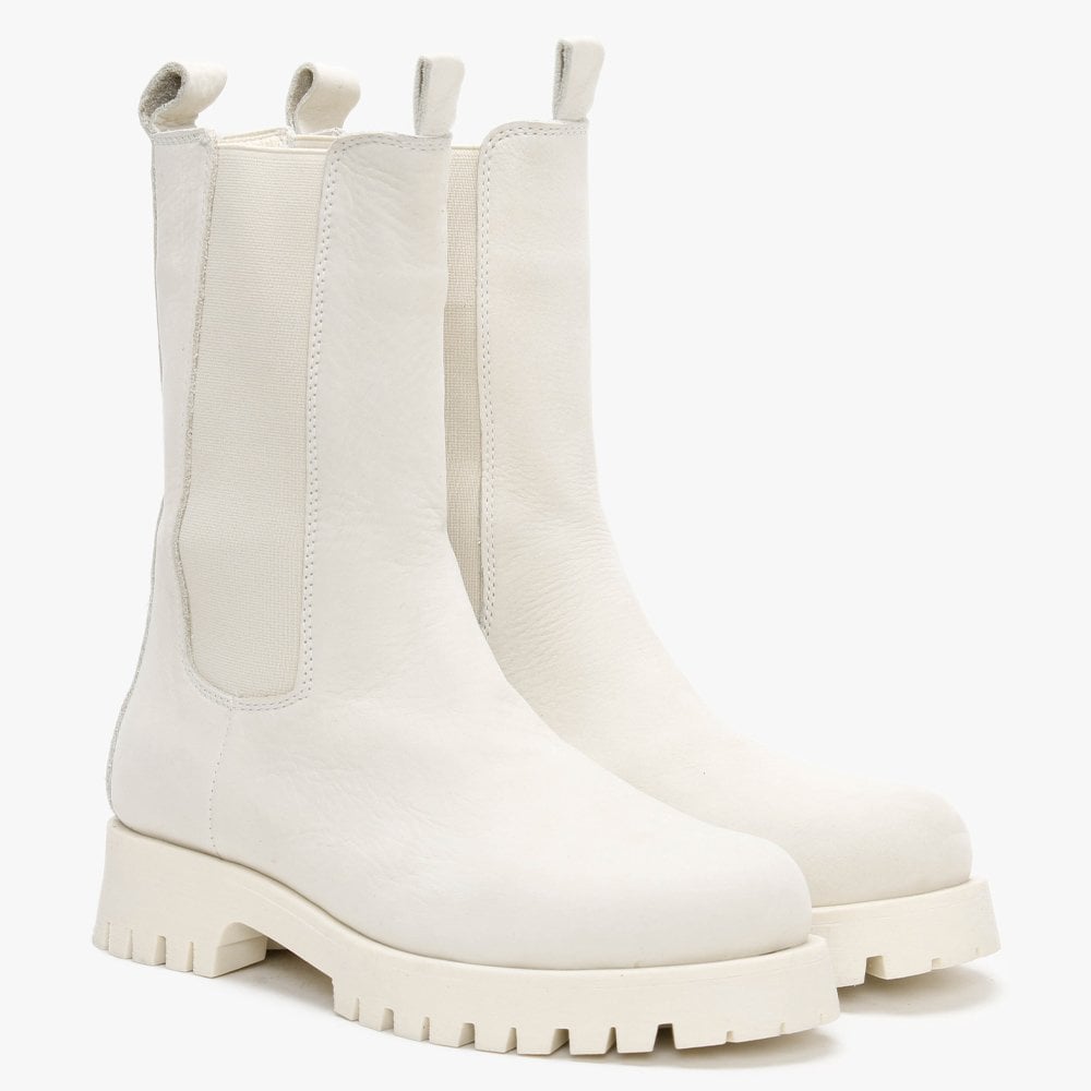 Izette White Tumbled Leather Tall Chelsea Boots
