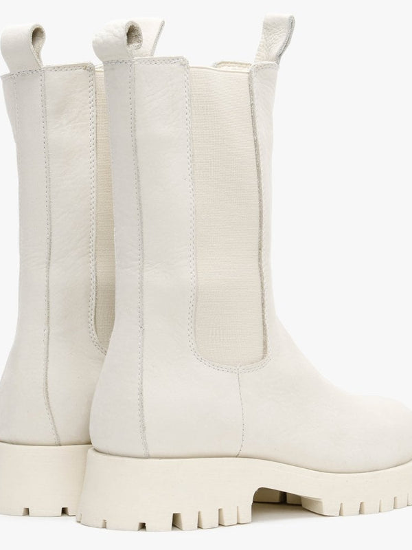 Izette White Tumbled Leather Tall Chelsea Boots
