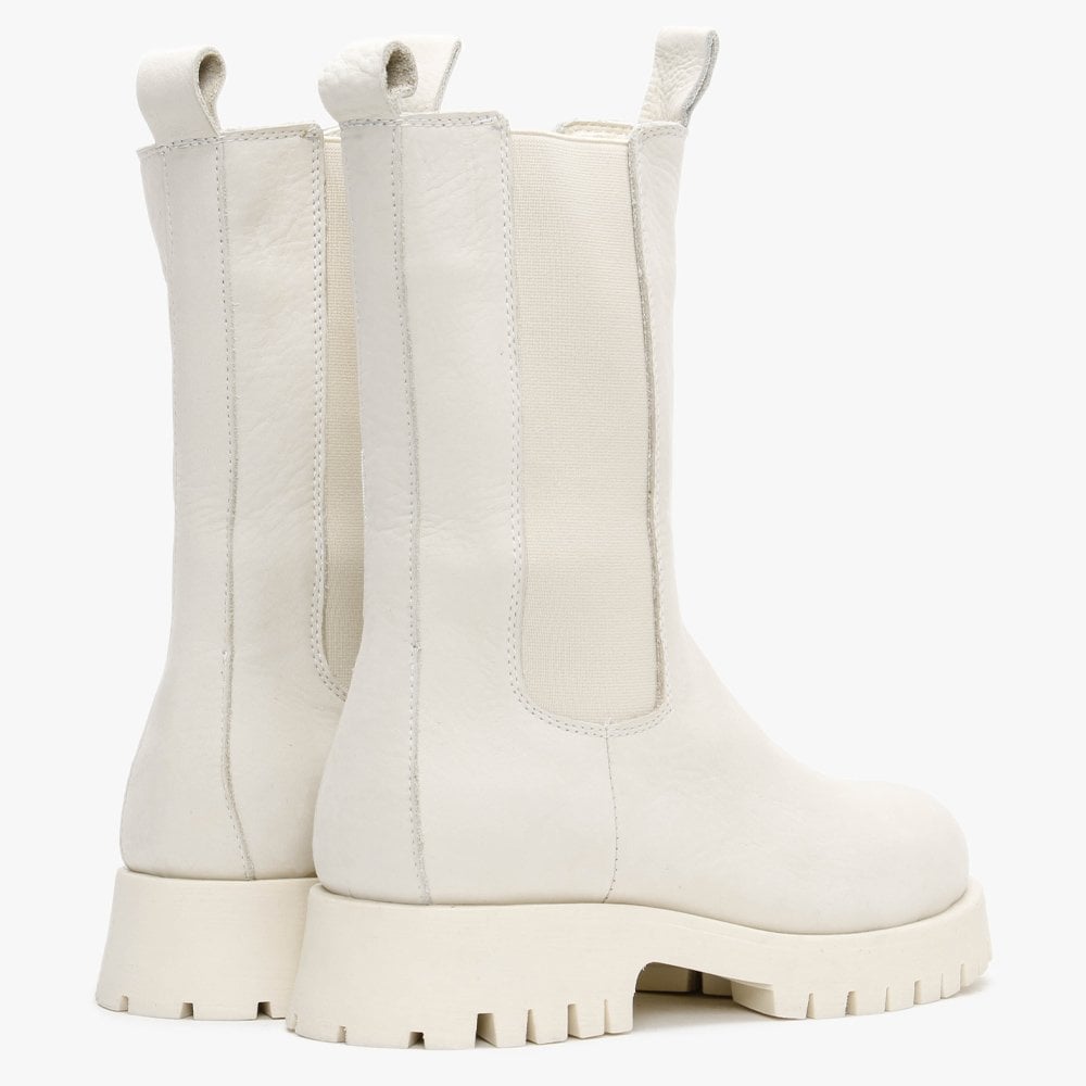Izette White Tumbled Leather Tall Chelsea Boots