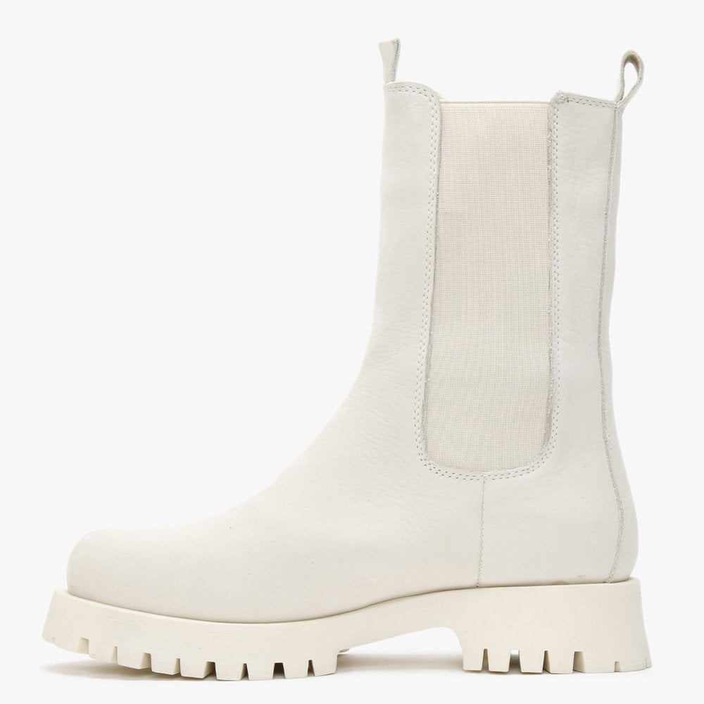 Izette White Tumbled Leather Tall Chelsea Boots