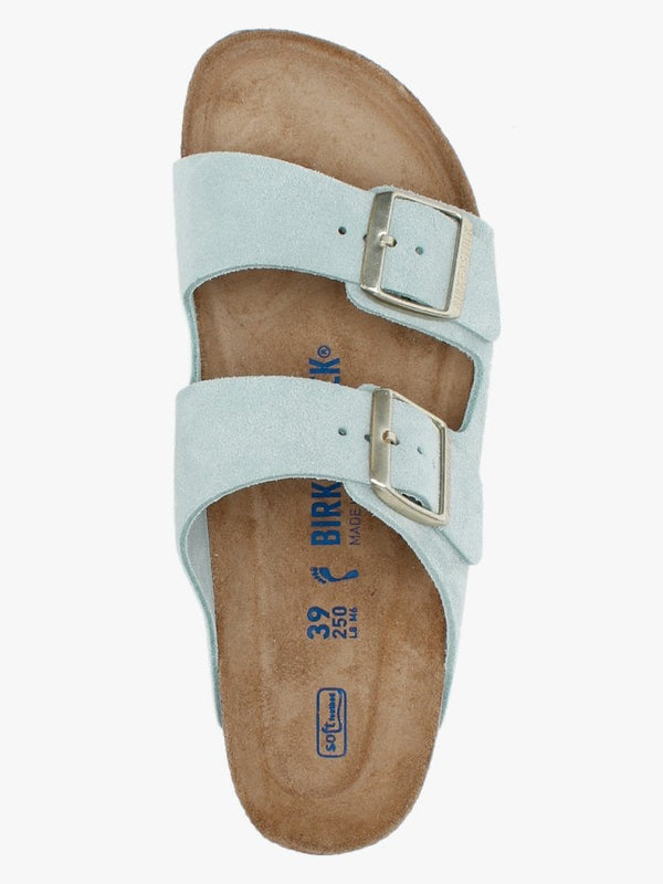 Arizona Light Blue Suede Two Bar Mules
