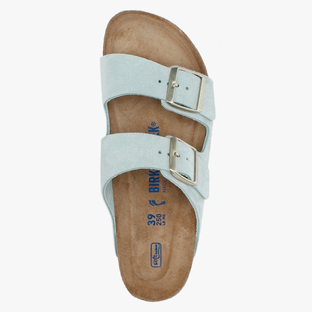 Arizona Light Blue Suede Two Bar Mules