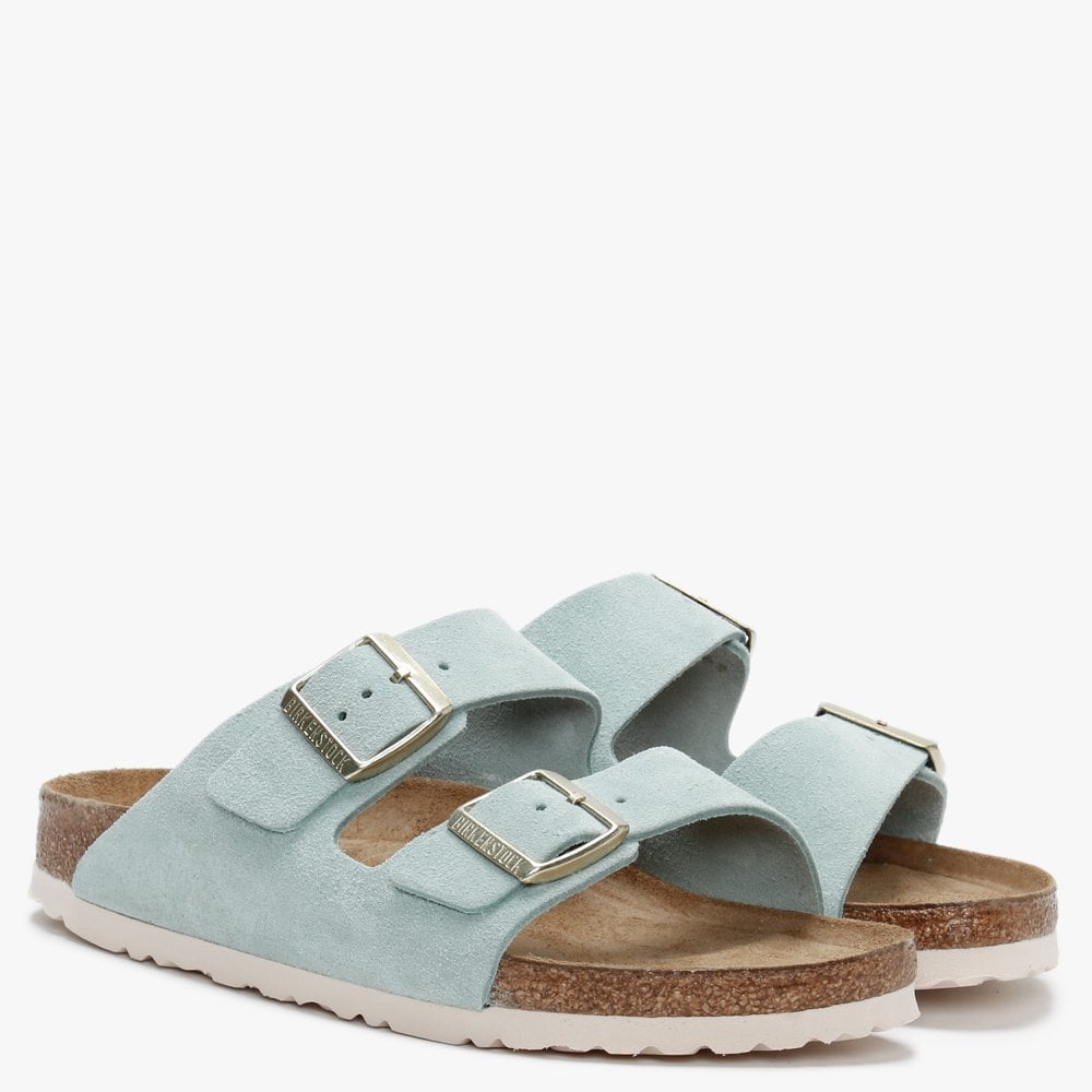Arizona Light Blue Suede Two Bar Mules