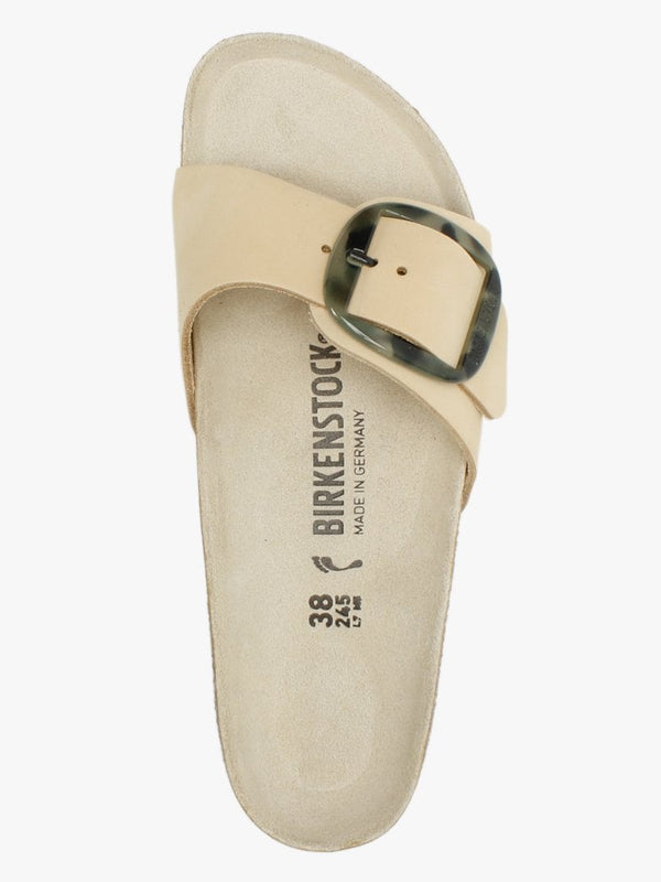 Madrid Big Buckle Almond Nubuck Leather Mules