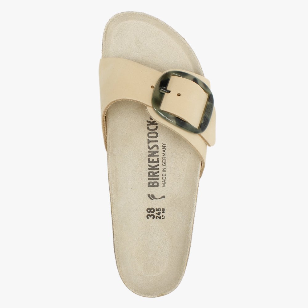 Madrid Big Buckle Almond Nubuck Leather Mules