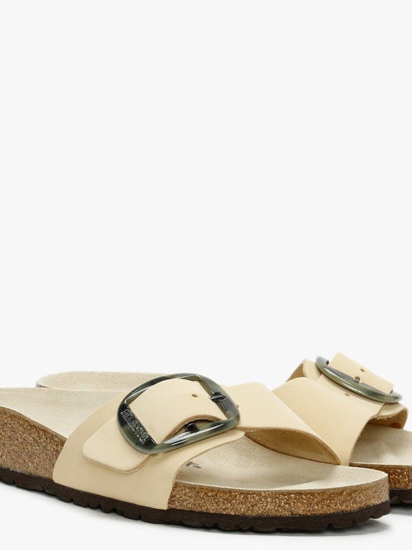 Madrid Big Buckle Almond Nubuck Leather Mules