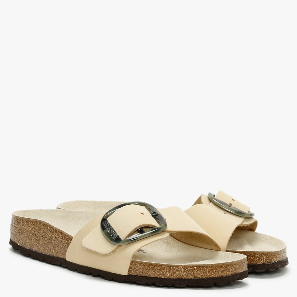 Madrid Big Buckle Almond Nubuck Leather Mules