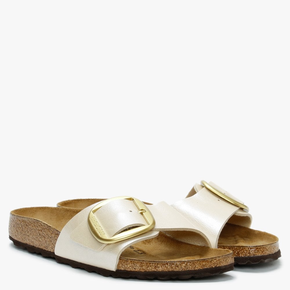 Madrid Big Buckle Graceful Pearl White Birko-Flor Mules